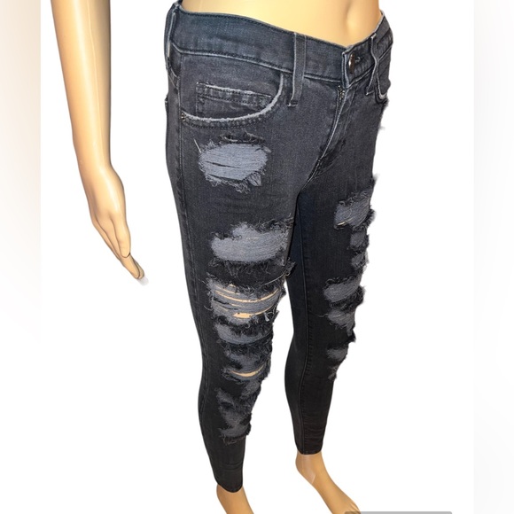 Current Elliott The Stiletto In Black Tattered Distressed Jeans Size 24 - Picture 5 of 8